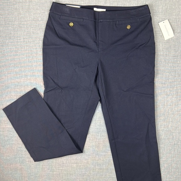 Charter Club Navy Slim Leg Button Detail Pants Sizes 4 & 10 - Picture 2 of 6